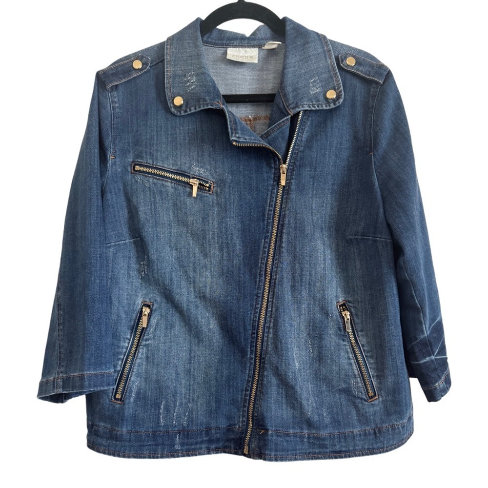 Chico’s Modern Denim Moto Jacket Size 2 - Picture 2 of 10